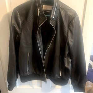 MICHAEL Michael Kors 100% Genuine Black Leather Bomber Jacket - XL